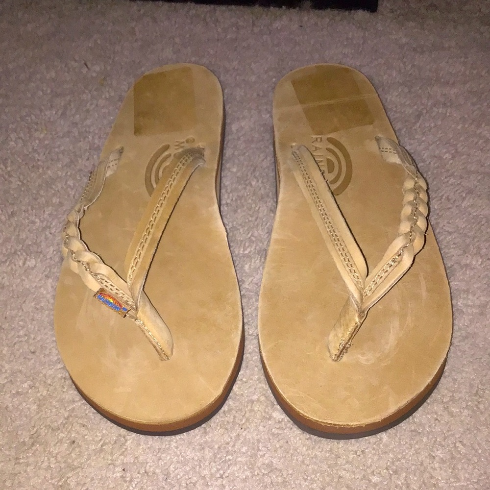Rainbow Braided Leather Flip Flops Sandals